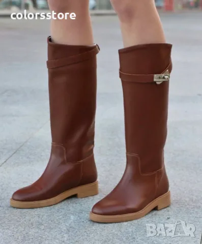 Равни ботуши - кафява кожа - НS22, снимка 2 - Дамски боти - 47758508