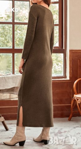Макси рокля, Стилна рокля, Кафява рокля, Есенно зимна рокля, снимка 3 - Рокли - 43089333