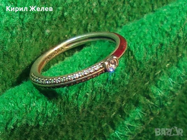 ПРЕКРАСЕН НЕЖЕН СРЕБЪРЕН ПРЪСТЕН PANDORA S 925 ALE 50 СРЕБРО с ЕМАЙЛ и ЦИРКОН на ПАНДОРА 44280, снимка 2 - Обеци - 45498118