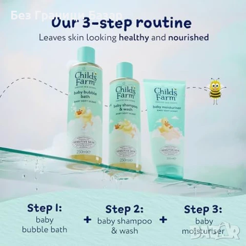 Нов Нежен комплект за баня Childs Farm 3 части за бебе Пяна, гел и лосион, снимка 5 - Други - 51136762