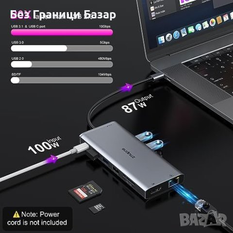Нов Мултипортов USB-C Докинг Станция 14-в-1 Двоен Монитор 4K, снимка 6 - Друга електроника - 43381270