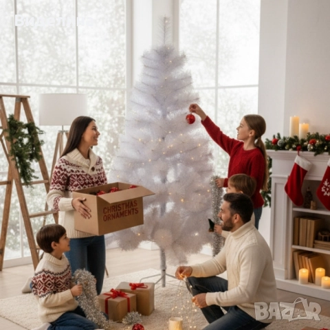 Изкуствена коледна елха в бяло – пухкав снежен ефект, снимка 5 - Декорация за дома - 51855950