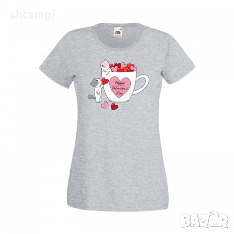 Дамска тениска Свети Валентин Happy Valentines Day Cats On Mug