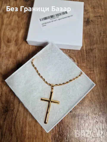 Нов Луксозен 18K Златен Кръст с Верижка – Стилен Подарък Бижу Колие
