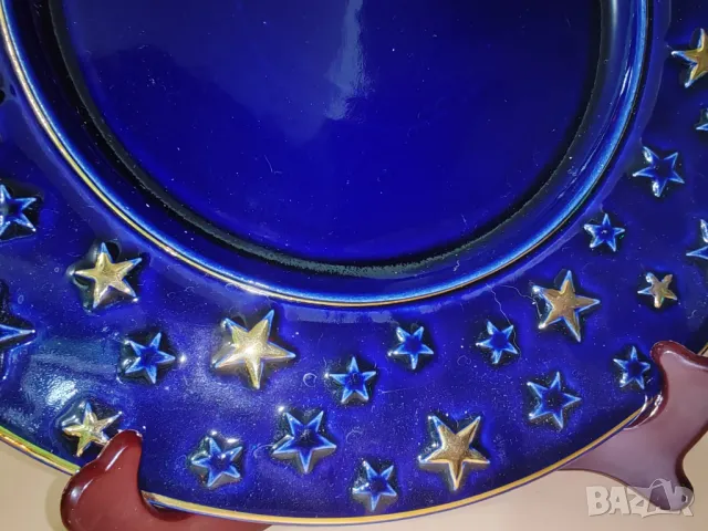 Голямо керамично плато в кобалтово синьо, златен кант и коледен мотив-Tchibo- Germany, снимка 2 - Декорация за дома - 48826164