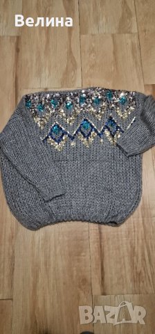 Дамски пуловер с паети, снимка 1 - Блузи с дълъг ръкав и пуловери - 43780224