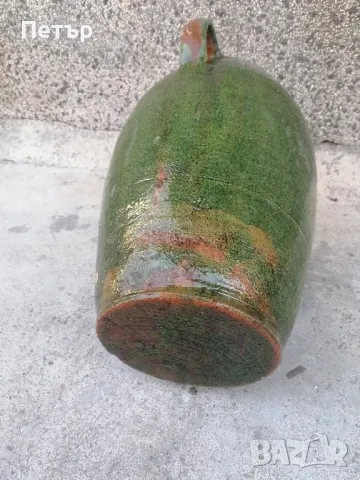 Продавам голям красив зелен антикварен глинен съд / бутилка /стомна, снимка 6 - Антикварни и старинни предмети - 49079564