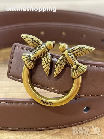 **НОВ** луксозен кожен PINKO колан в кафяв цвят, снимка 2 - Колани - 52856342