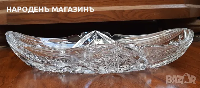 BOHEMIA - Чехословакия - Голяма кристална фруктиера кристал бонбониера купа в формата на гондола, снимка 2 - Други ценни предмети - 49405051