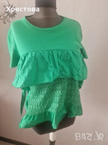 Тениска Зара в зелено с дантела - 8,00лв., снимка 2 - Тениски - 50114582