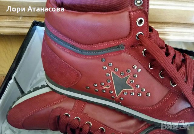 Дамски боти с капси с връзки в червено, снимка 3 - Дамски ежедневни обувки - 27731997