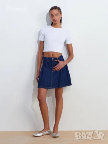 Мини дънкова пола с плисирани страни - синя, снимка 2 - Поли - 50264583