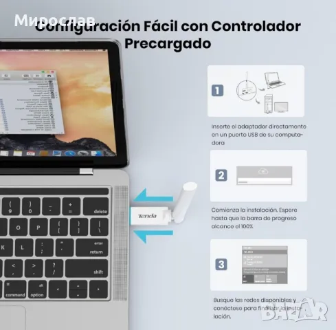 Tenda U2 Wi-Fi 6 USB адаптер AX300, антена и Wi-Fi, снимка 3 - Друга електроника - 48944739