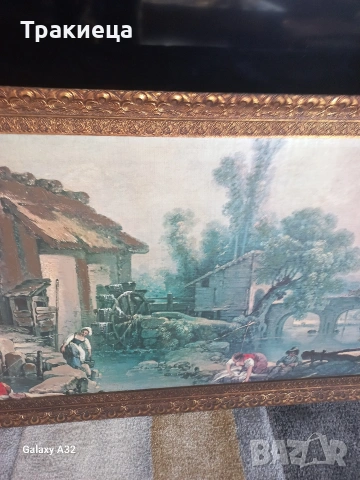 ГОЛЯМА СТАРА КАРТИНА  НА ПЛАТНО ВОДЕНИЦАТА НА БУШЕ, снимка 8 - Антикварни и старинни предмети - 53138331