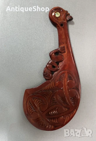 Резбована, дървена, Wahaika, Уахайка, оръжие, Маори, Нова Зенлондия, оръжие, дърворезба , снимка 2 - Антикварни и старинни предмети - 50493647