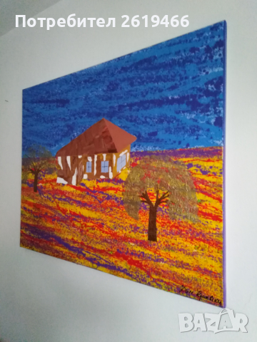 Димитър Краевски-авторски абстрактен пейзаж акрил върху платно с подрамка , снимка 2 - Картини - 36397556