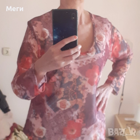 Дамска блуза, с пьстри цветя.Много подходяща за пролетта, есен ,лято, снимка 3 - Блузи с дълъг ръкав и пуловери - 52806218