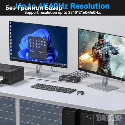 Нов Двоен Монитор КВМ Суич 4K Резолюция USB 3.0, снимка 4 - Друга електроника - 43571520
