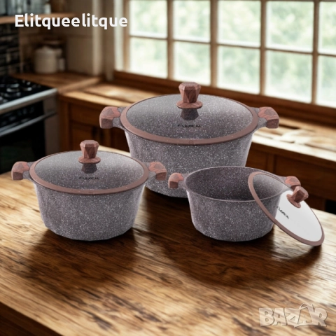Lexical – PEARL SERIES Гранитен комплект касероли за професионално и домашно готвене, снимка 2 - Съдове за готвене - 52185320