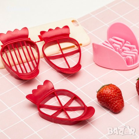 943 Уред за рязане на ягоди с 3 приставки резачка за ягоди киви яйцерезачка, снимка 2 - Аксесоари за кухня - 37436555