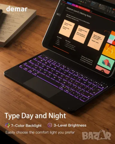Калъф с магнитна клавиатура Inateck за iPad Air 11 Inch 2024 M2, 7 цветна подсветка тракпад, KB09119, снимка 5 - Таблети - 48836433