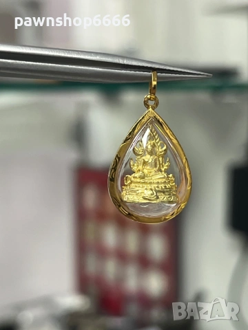 Златен амолет с буда 18 карата , снимка 5 - Колиета, медальони, синджири - 53509538