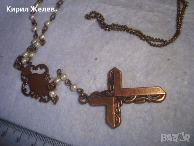 КРАСИВА МЕСИНГОВА ОГЪРЛИЦА с КРЪСТЧЕ РЕЛИГИОЗНО КОЛИЕ ТИП КАТОЛИЧЕСКА БРОЕНИЦА с ПЕРЛИЧКИ 20833, снимка 10 - Колиета, медальони, синджири - 36974293