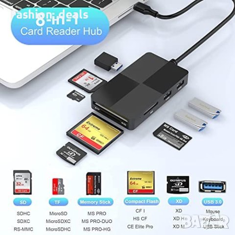 Нов USB C хъб четец на карти адаптер с 3 USB3.0 за компютър лаптоп, снимка 2 - Друга електроника - 40673361