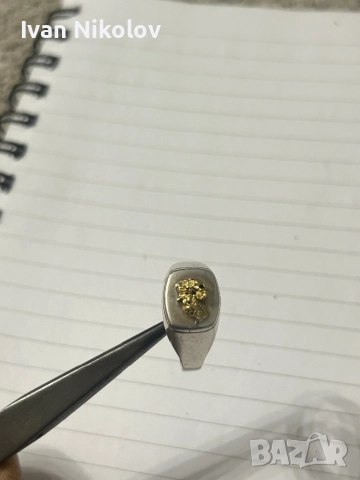 Мъжки сребърен пръстен със самородно злато, голяма самородка, снимка 4 - Пръстени - 52726763