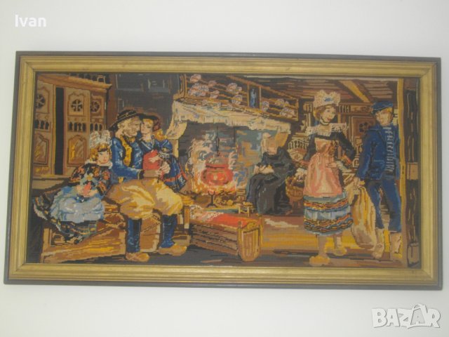 110см х 60см-Много Голям DMC Гоблен-Ръчно Нашиван-Рамкиран-Холандски, снимка 3 - Гоблени - 37076774