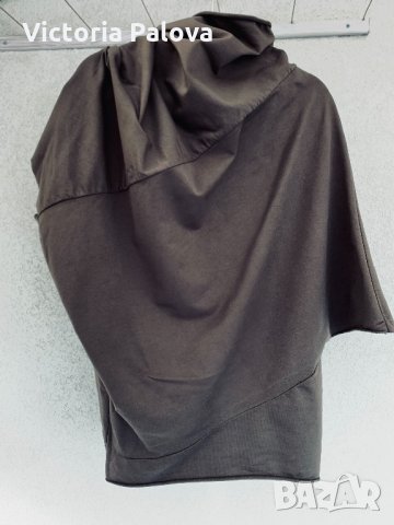 Асиметрична дизайнерска блуза цвят кафе  Италия, снимка 3 - Блузи с дълъг ръкав и пуловери - 32311397