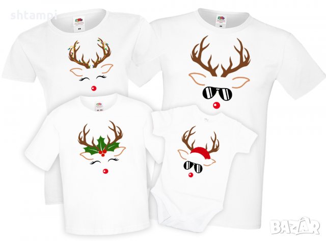 Семеен комплект Коледен комплект с лице на елени, снимка 2 - Тениски - 34824375