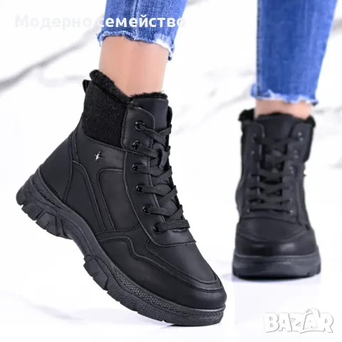 Дамски зимни боти в черно с топла вата , снимка 1