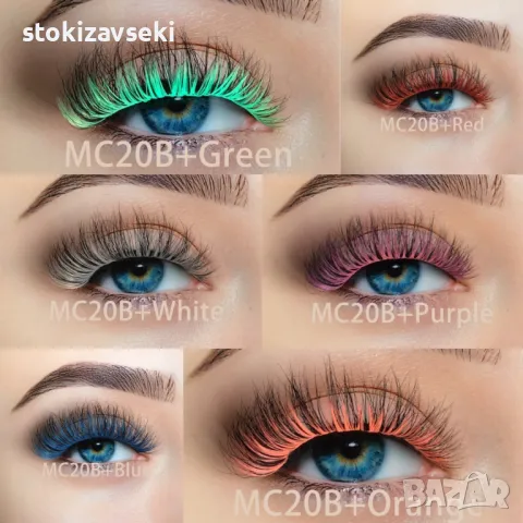 Флуористентни цветни изкуствени мигли, различни цветове , снимка 1