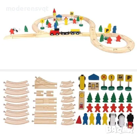 Дървен влак и релси 48 части