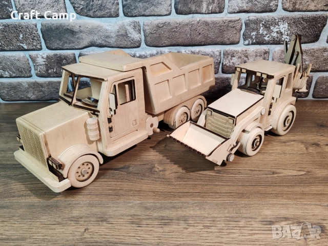 Комплект дървени модели – Багер и Самосвал – Craft Camp, снимка 2 - Коли, камиони, мотори, писти - 52738765