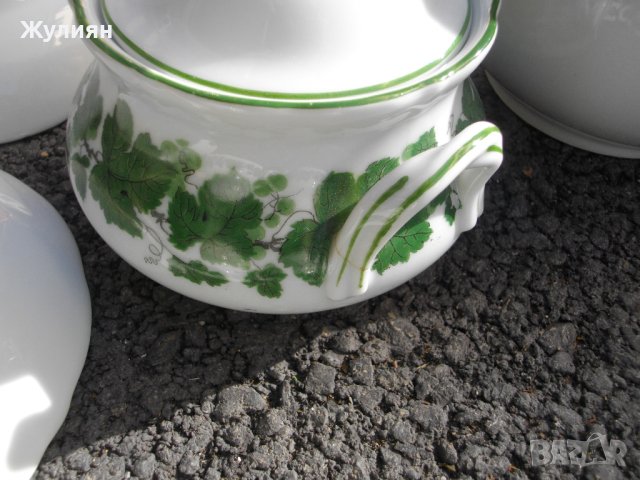  ПОРЦЕЛАНОВ СЕРВИЗ ЗА ЧАЙ ЗЕЛЕНА ЛОЗА , снимка 4 - Антикварни и старинни предмети - 40360073