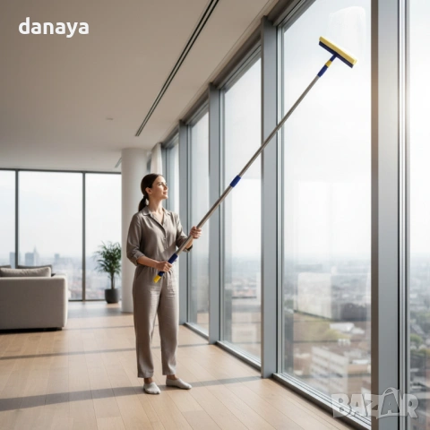 6440 Супер дълга стъклочистачка с телескопична дръжка и гъба, 3 метра, снимка 8 - Мопове, кофи, четки и метли - 53558433