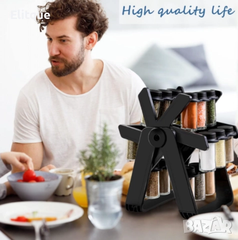 Стилен въртящ се органайзер за подправки,стъклени бурканчета,18 части, снимка 6 - Други - 52852494