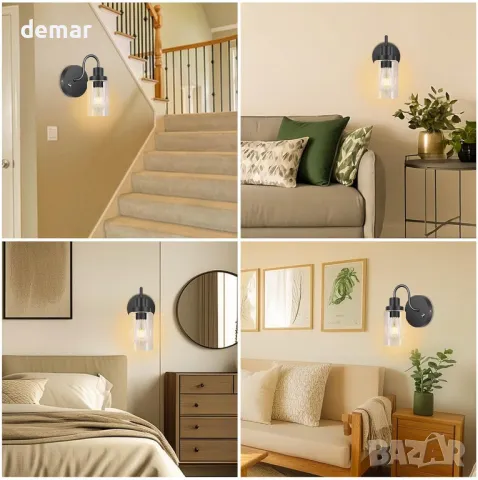 TZHILAN Димируем стенен аплик с батерии, комплект от 2 броя, черни, с крушки и дистанционно, снимка 7 - Лампи за стена - 49547444