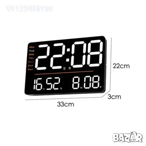 LED стенен часовник X6636 с време, седмица, температура, влажност+дистанционно, снимка 4 - Други - 52189435