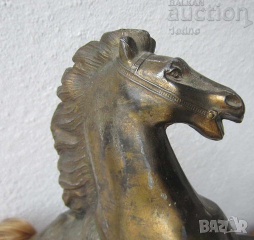  Голям кон пластика метал фигура статуетка, стара, метал, дърво, снимка 3 - Статуетки - 28877668