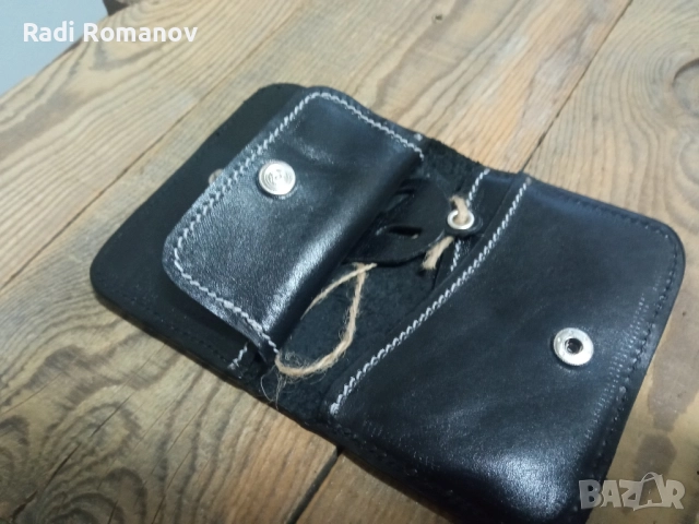 Джобен кожен портфейл, ръчно изработен, естествена кожа 