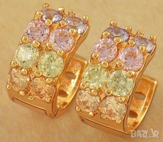 Красиви обеци от 9к попълнено злато с разноцветни цирконии 15 лв., снимка 2 - Обеци - 51765272