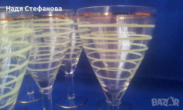 Ретро 7 ракиени стъклени чашки, столче, златни кантове , цветни кантове , снимка 3 - Колекции - 40157808