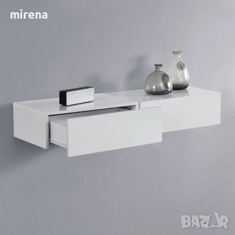 Стенен рафт с чекмедже Нощен скрин Висящ рафт 46x30x15 см Бял 219, снимка 6 - Шкафове - 51544344