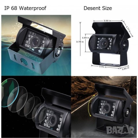 9" Камера за паркиране задно виждане, камера за заден ход с разделяне на екрана на четири парктроник, снимка 7 - Аксесоари и консумативи - 37377453