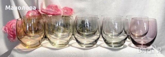 Винтидж стъклен комплект Roly Poly от 10 чаши в различни цветове., снимка 6 - Чаши - 37772802