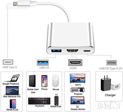 Хъб USB C към HDMI адаптер, Type C to HDMI 4К, USB 3.0 and Type C PD 100 W, снимка 5 - Други - 40213583