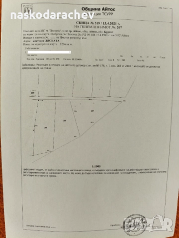 Парцел в регулацията на вилна зона "Ляската" - гр. Айтос, снимка 2 - Парцели - 10817276